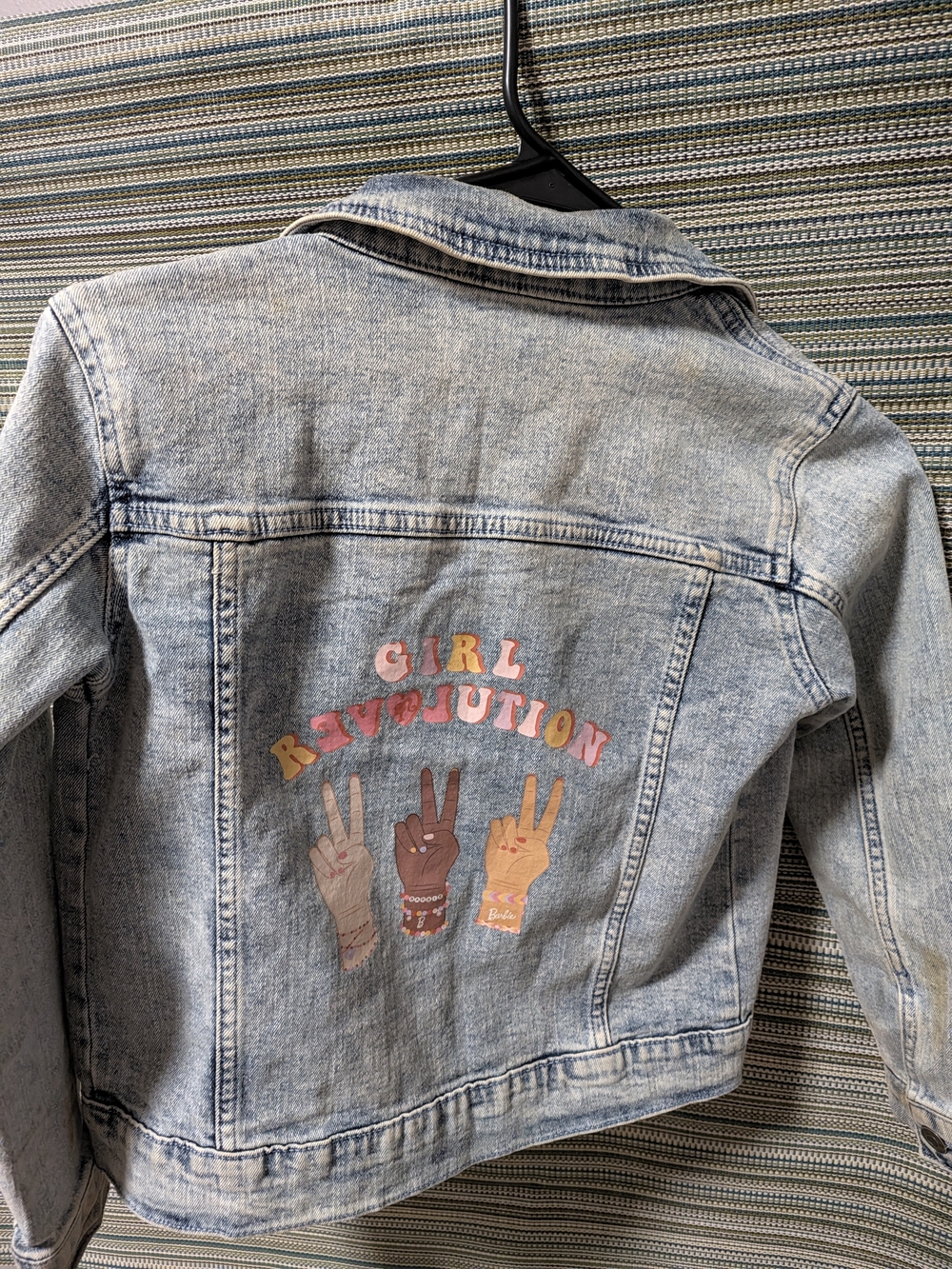 Barbie Light Blue Denim Jacket with Colorful 'Girl Revolution' Graphic